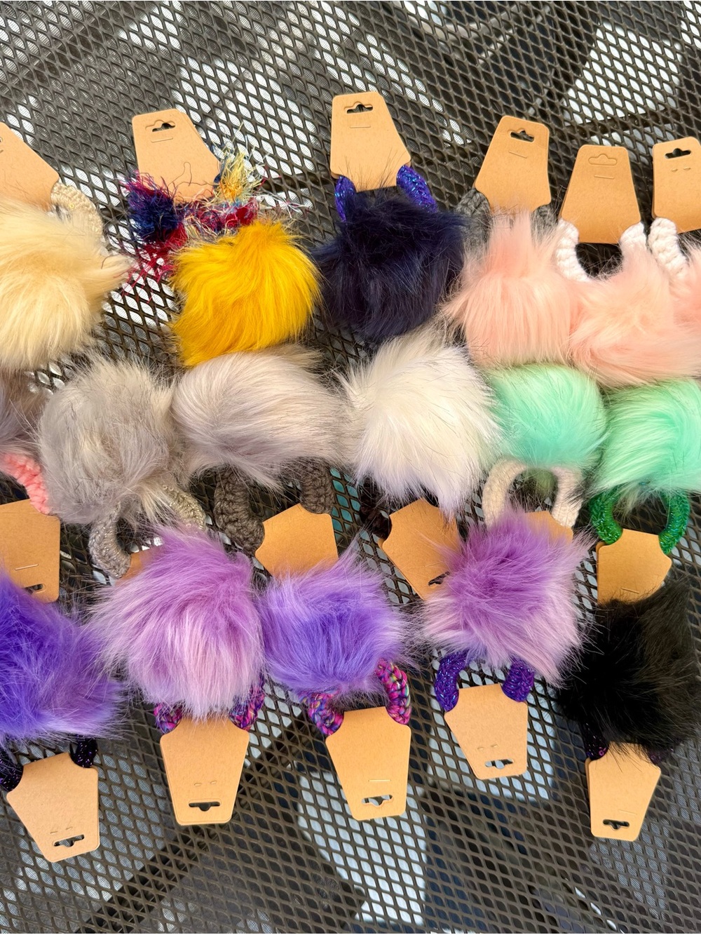 Bundle of 17 Plush Faux Fur Pom Hair Ties - Multi Pastel & Bright Colors